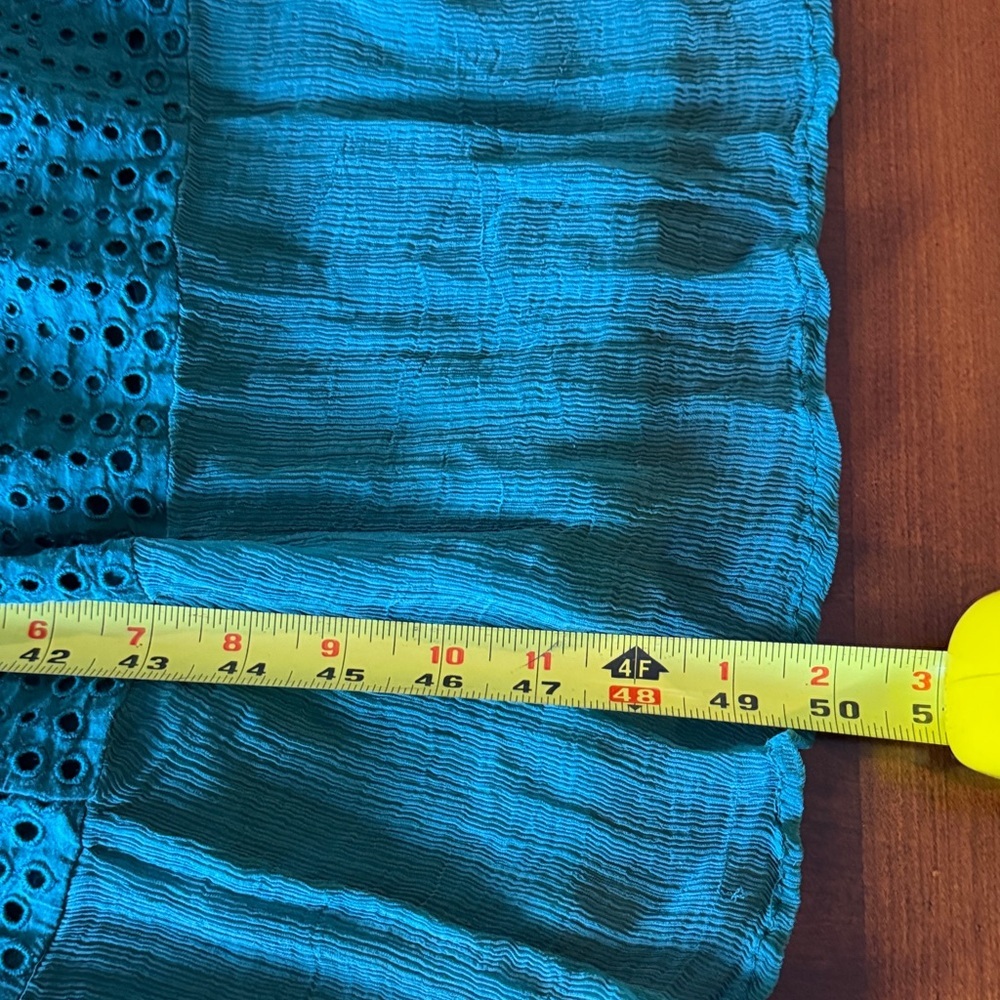 Sundance Romatic Boho Adore Moi Long Sleeve Midi Eyelet Sheer Pacific Blue Dress - Picture 9 of 12